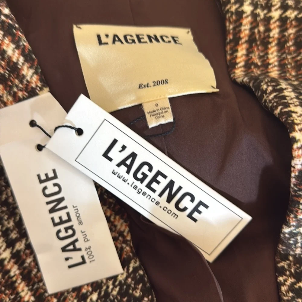 L'Agence Jayda Brown Tweed Print Lightweight Crepe Oversized Blazer Jacket NWT